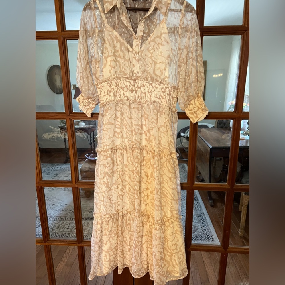 ASOS Cream Printed Tiered Maxi Dress